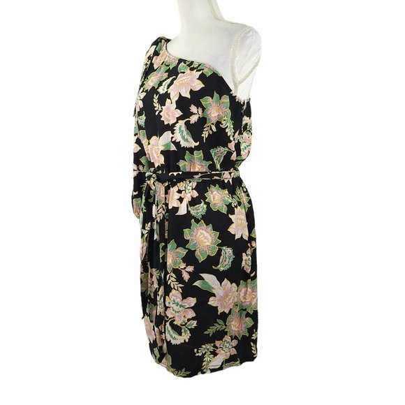 Who What Wear One Shoulder Long Sleeve Mini Dress Womens M Floral Elastic Waist - Picture 4 of 10